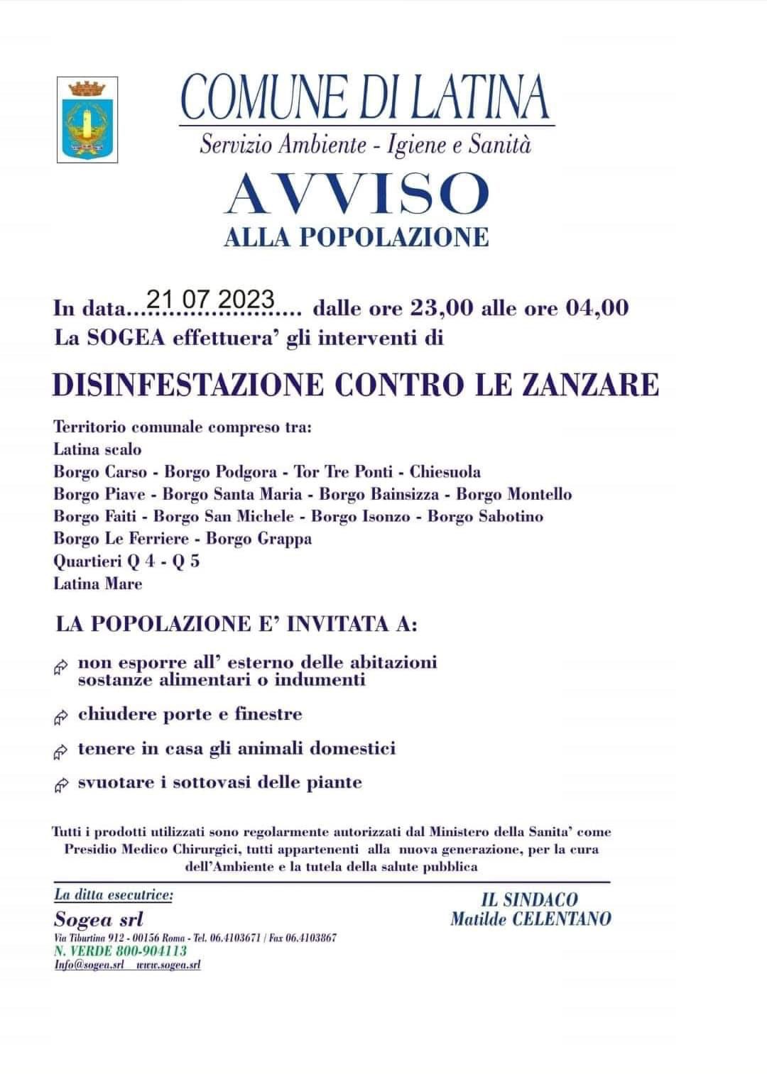 Latina: al via la disinfestazione contro le zanzare